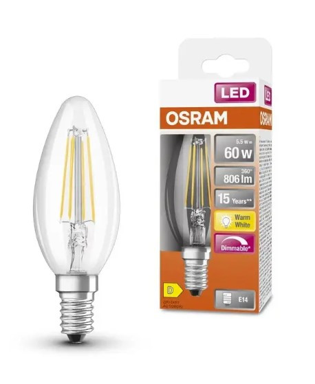Лампа светодиодная Osram LED CL B60 DIM 5,5Вт/827 FIL E14 6x1 - фото №2