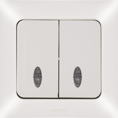 Вимикач 2-клавішний NE-AD ARAS 93-111-03-I з led-підсвіткою кремовий