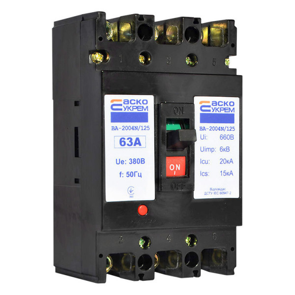 Силовой автоматический выключатель Аско-Укрем ВА-2004N/125 3р 63А (A0010040079)