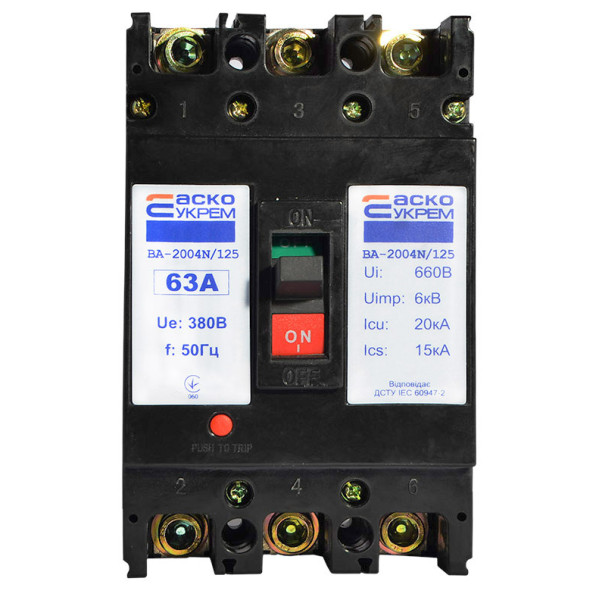 Силовой автоматический выключатель Аско-Укрем ВА-2004N/125 3р 63А (A0010040079) - фото №1