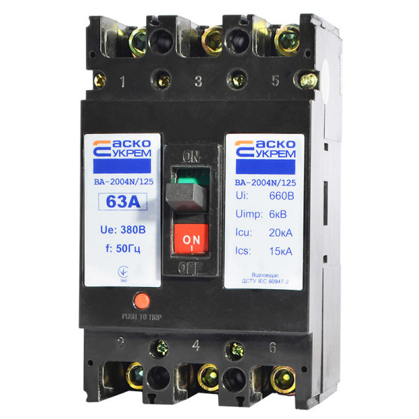 Силовой автоматический выключатель Аско-Укрем ВА-2004N/125 3р 63А (A0010040079) - фото №2