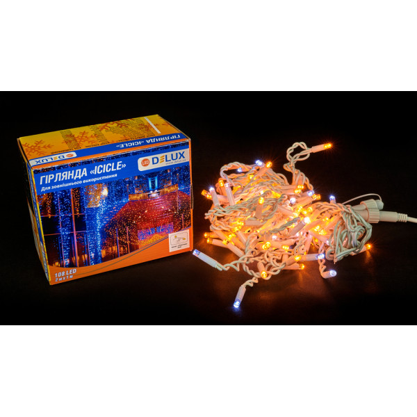 Белая уличная LED гирлянда Delux EN ICICLE 108LED (90015179) 2x1м 27 мигающих белых диодов IP44 - фото №2