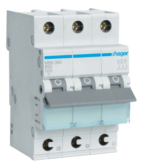 Автоматичний вимикач Hager MBS350 QC 6кА B 50A 3P