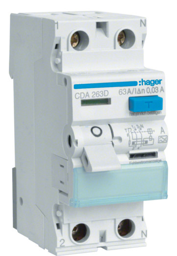 Пристрій захисного відключення Hager CDA263D 63A 30мА 6кА тип A 2P