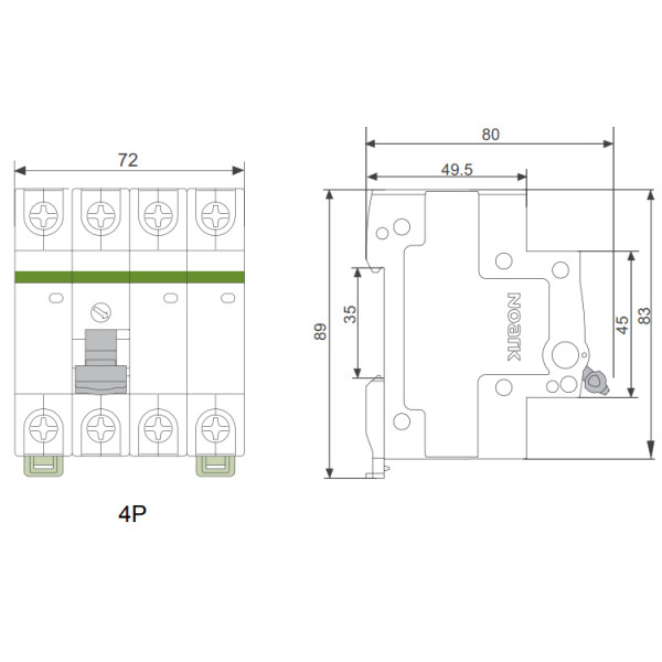 Вимикач навантаження NOARK Ex9I125 4P 16A (102310) - фото №2