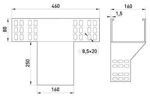 Вертикальный Т-отвод E.Next AG 16-8A 160х80мм - фото №1
