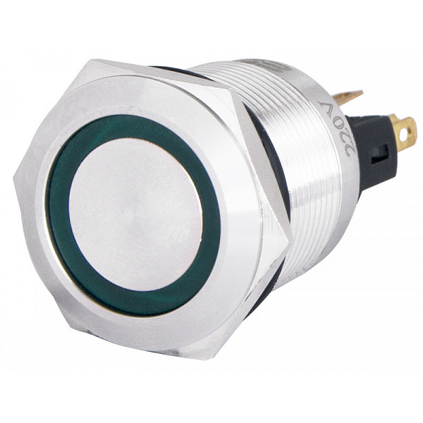 Кнопка Аско-Укрем TYJ 22-371 1NO+1NC 220В с подсветкой и фиксацией зеленая (A0140010135)