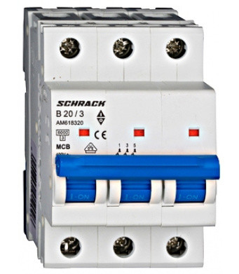 Автоматичний вимикач 20А 3P 6ка х-ка B, Schrack