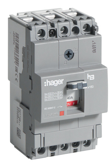 Автоматический выключатель Hager x160, In=40А, 3п, 18kA