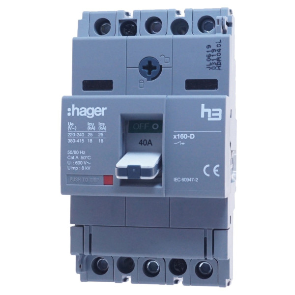 Автоматический выключатель Hager x160, In=40А, 3п, 18kA - фото №1