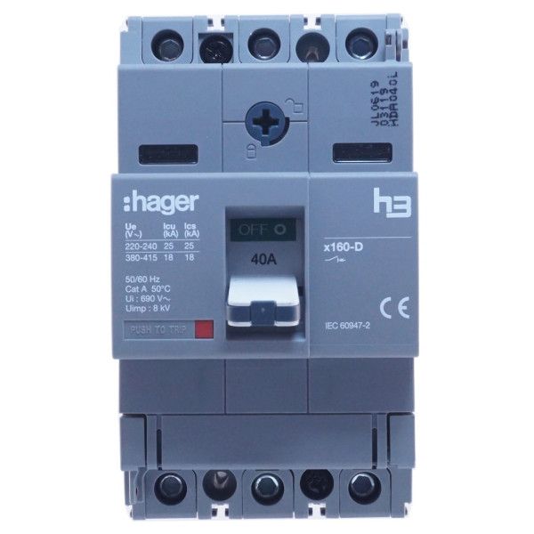 Автоматический выключатель Hager x160, In=40А, 3п, 18kA - фото №2