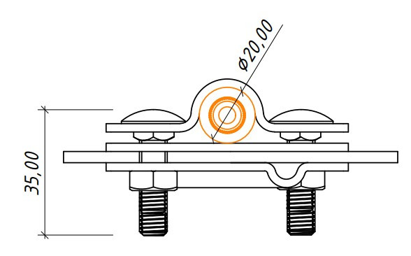 З'єднувач Leo Lightman Cant стержня d20мм зі смугою шириною до 40мм та дротом ø8-10мм StZn (205011) - фото №4