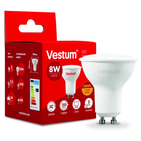 Світлодіодна лампа Vestum 1-VS-1507 MR16 8Вт 3000K GU10 - фото №1