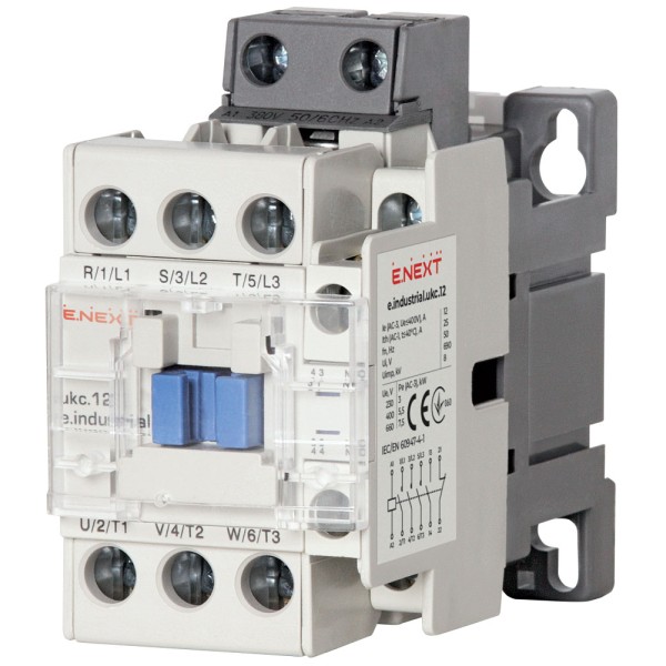 Контактор e.industrial.ukc.12.380, 12А, 380В, no+nc E-Next
