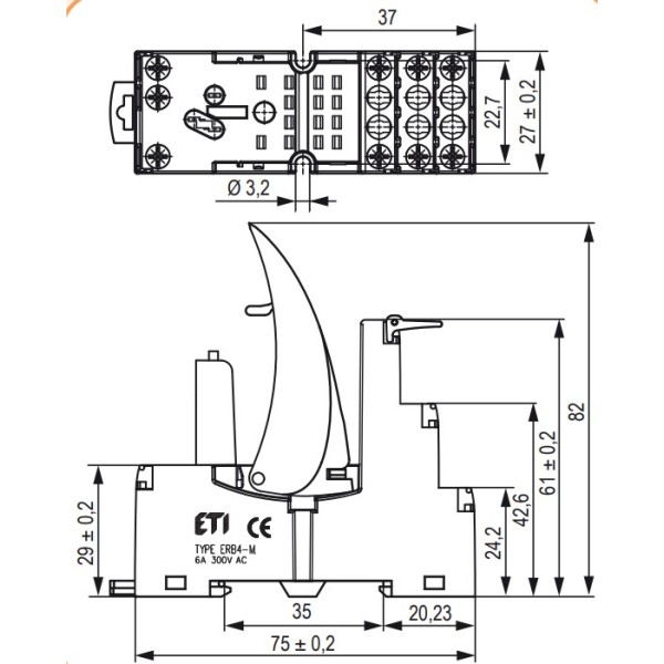 Цоколь ETI 002473013 ERB2-M тип M (для ERM2) - фото №2