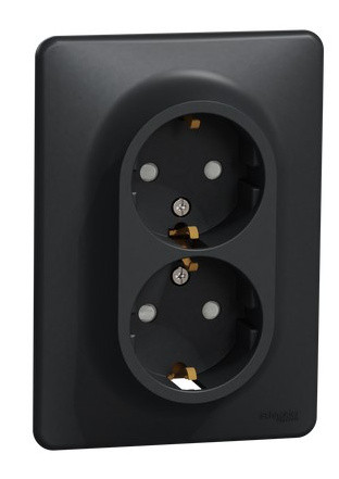Двойная розетка Schneider Electric Sedna Design с заземлением и шторками черная SDD314221