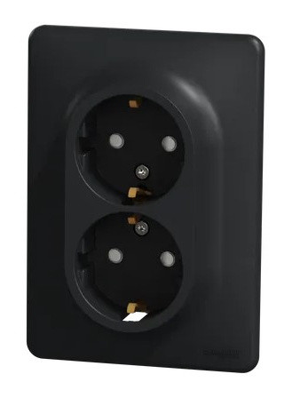 Двойная розетка Schneider Electric Sedna Design с заземлением и шторками черная SDD314221 - фото №4