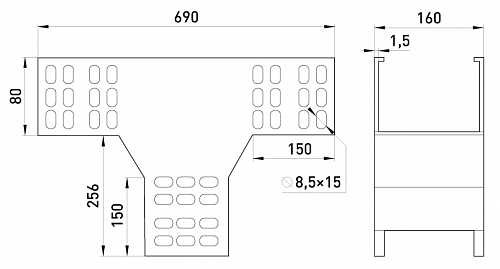 Вертикальный Т-отвод E.Next AGY 16-8A 160х80мм - фото №1