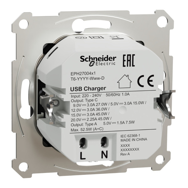 USB розетка Schneider Electric Asfora EPH2700471 USB/Type-C 3А 45Вт антрацит - фото №2