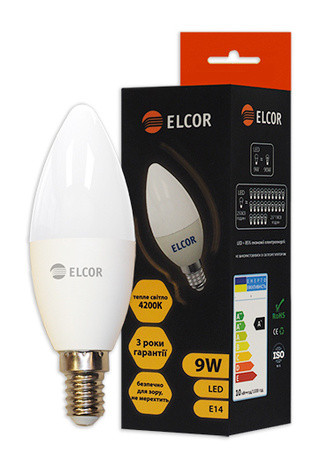 Світлодіодна лампа Elcor 534317 Е14 С37 9Вт 4200К - фото №1