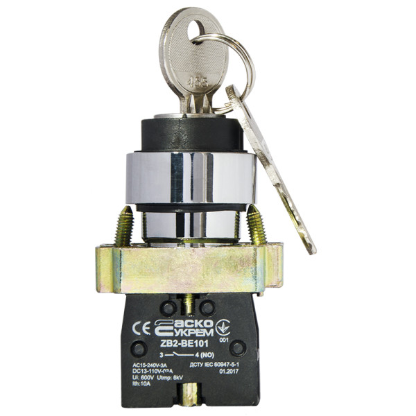 Кнопка поворотная 2-позиционная Аско-Укрем XB2-BG21 (0-I) с ключом (A0140010009)