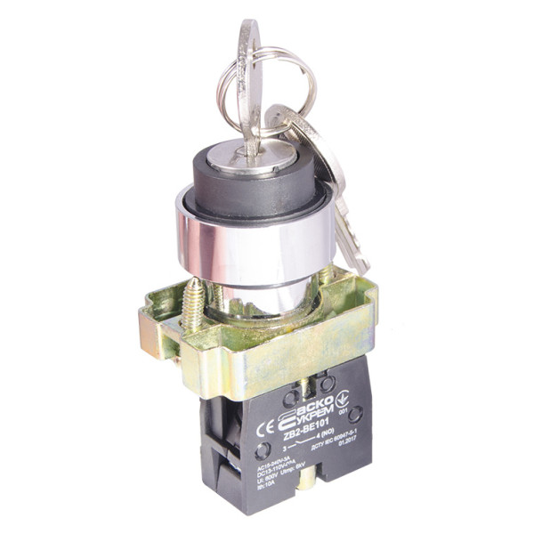 Кнопка поворотная 2-позиционная Аско-Укрем XB2-BG21 (0-I) с ключом (A0140010009) - фото №2