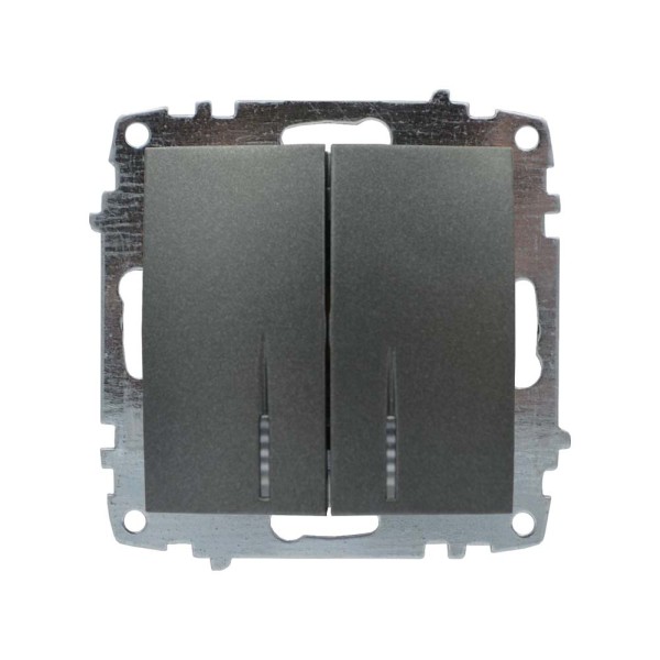 Вимикач ELBI ZENA Silverline чорний металік 2кл з підсвіткою без рамки (609-011100-203)