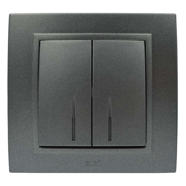 Вимикач ELBI ZENA Silverline чорний металік 2кл з підсвіткою без рамки (609-011100-203) - фото №1