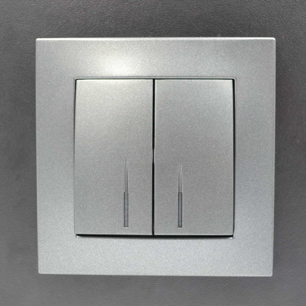 Вимикач ELBI ZENA Silverline чорний металік 2кл з підсвіткою без рамки (609-011100-203) - фото №8