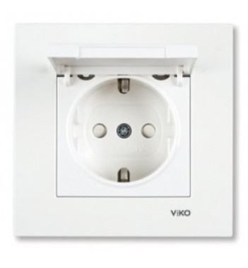 Розетка з кришкою та захисними шторками одномісна біла VIKO Karre