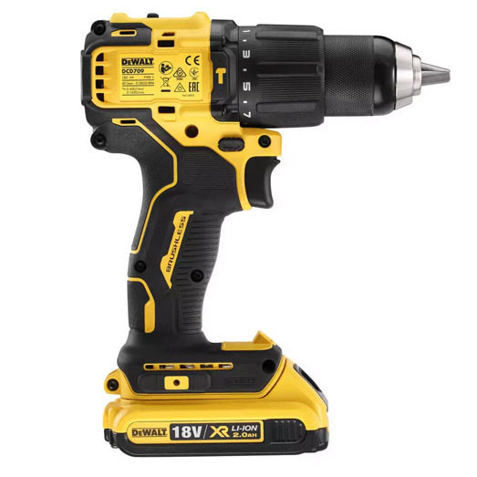 Ударний дриль-шурупокрут безщітковий DeWALT DCD709D2T XR Li-Ion 18В 2Аг 65Нм патрон 13мм - фото №1