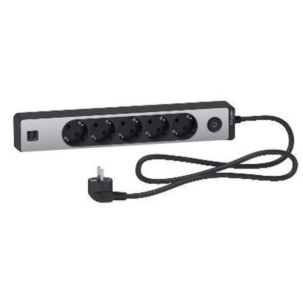 Подовжувач Schneider Electric ST945U1BA на 5 гнізд та 2хUSB (1,5м) алюміній
