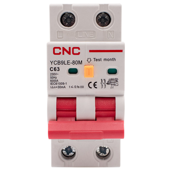Диференційний вимикач CNC YCB9LE-80M C63А 1Р+N 6кА 30мА (Б00044019) - фото №1