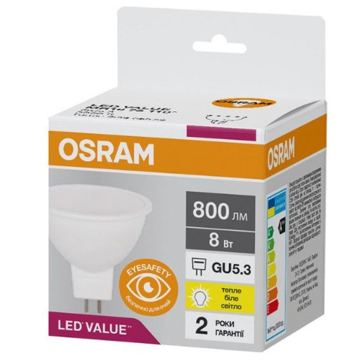 Світлодіодна лампа Osram LED MR16 75 8Вт/830 GU5.3 10х1 UA - фото №1