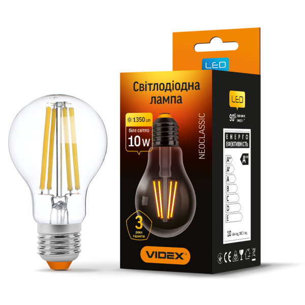 Світлодіодна філаментна лампа Videx Filament A60F E27 10Вт 4100K (VL-A60F-10274) - фото №2