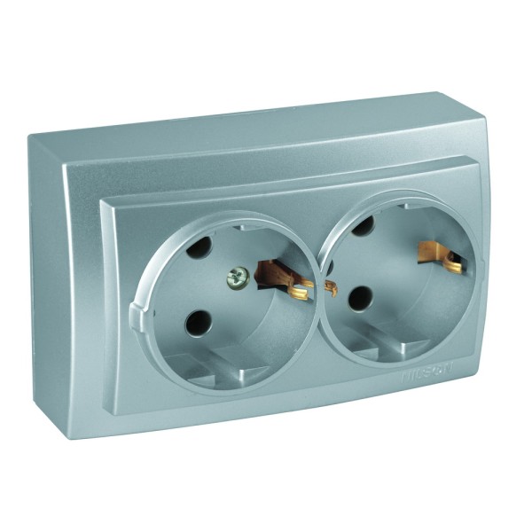 Розетка Nilson Themis срібло 2-на з заземленням (26131025)