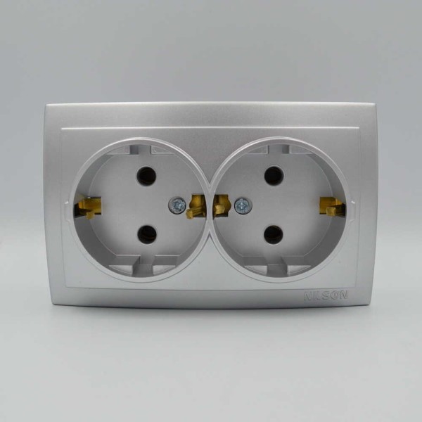 Розетка Nilson Themis срібло 2-на з заземленням (26131025) - фото №1