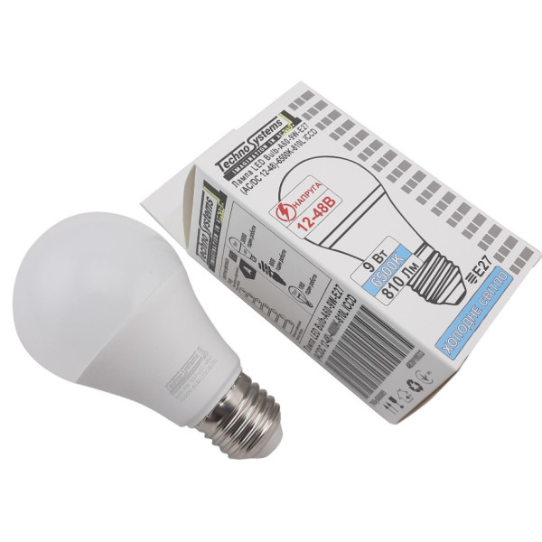 Светодиодная лампа TNSy LED Bulb-A60-9W-E27-(AC/DC 12-48V)-6400K-810L ICCD (TNSy5000554) - фото №1