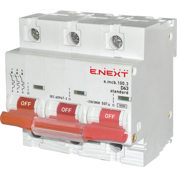 Модульный автоматический выключатель E.Next e.mcb.stand.100.3.D63 3р 63А D (s026001)