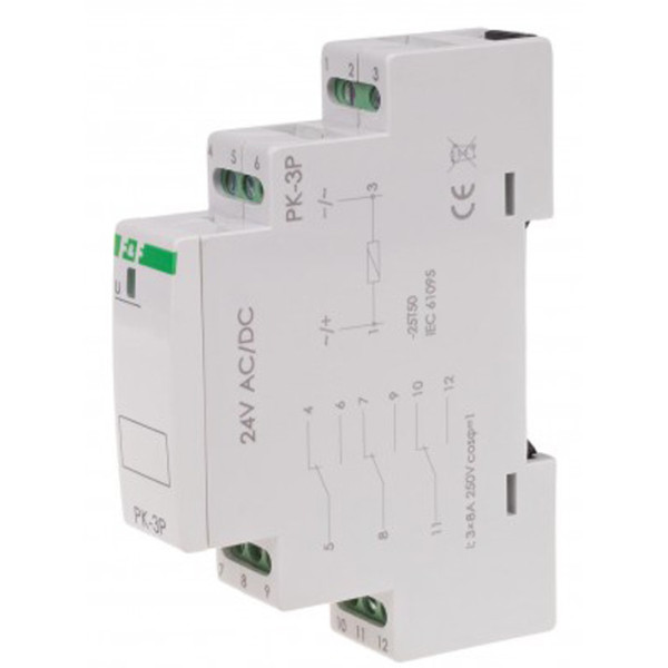 Допоміжне реле F&F PK-3P-24V 24В 3х8 А - фото №1
