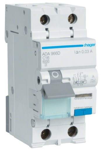 Диф автомат Hager ADA966D C 16A 1P+N 6кА 30мА A