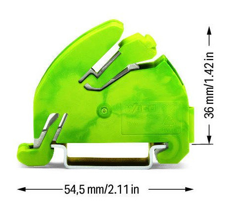 Держатель шины Wago 812-141 с заземлением и контактом с DIN рейкой 35 (желто-зеленый) - фото №1