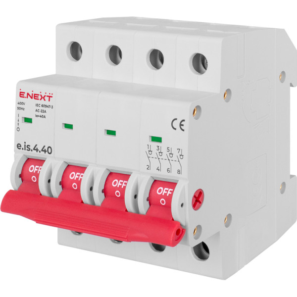 Вимикач навантаження E.Next e.is.4.40 на DIN-рейку 4р 40А (p008021)