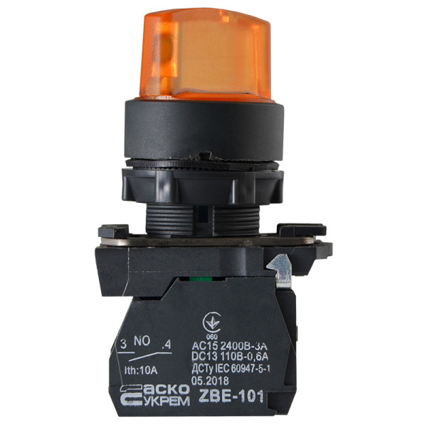 Переключатель Аско-Укрем TB5-AK125M5 (0-I) с подсветкой желтый (A0140010167) - фото №4