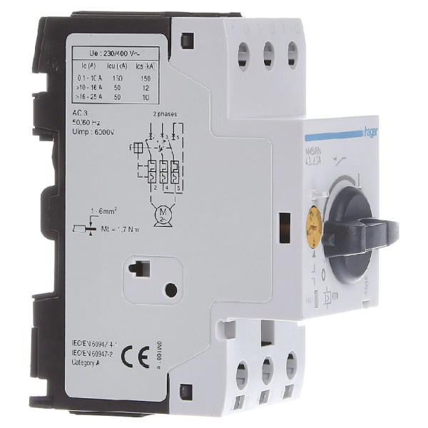 Автомат захисту двигуна 4,0-6,3А, 2,5м Hager - фото №1