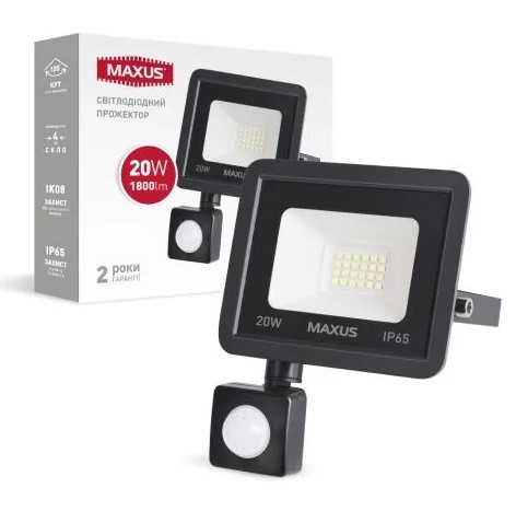 Прожектор Maxus FL-04 20Вт 5000K sensor (1-MFL-04-2050s) - фото №1