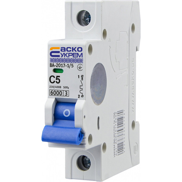 Модульный автоматический выключатель Аско-Укрем ВА-2017/C 1р 5А (A0010170032) - фото №2