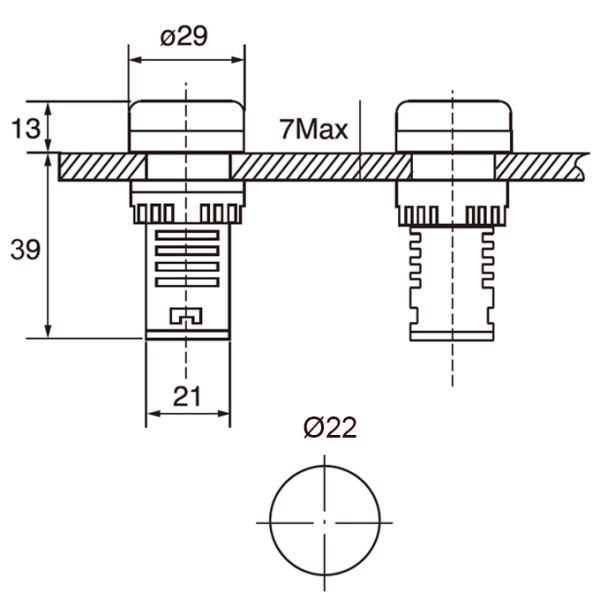 Світловий індикатор TOSUNlux AD22-22DS Ø22 АС 230В синій (6940151015932) - фото №1