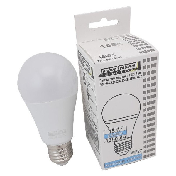 Светодиодная лампа TNSy LED Bulb-A60-15W-E27-220V-6500K-1350L ICCD (TNSy5000256) - фото №2