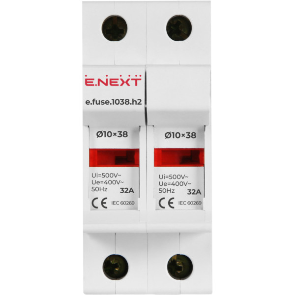 Держатель предохранителя E.Next e.fuse.1038.h2 на DIN-рейку 10х38 2р 32А (i0300002) - фото №1